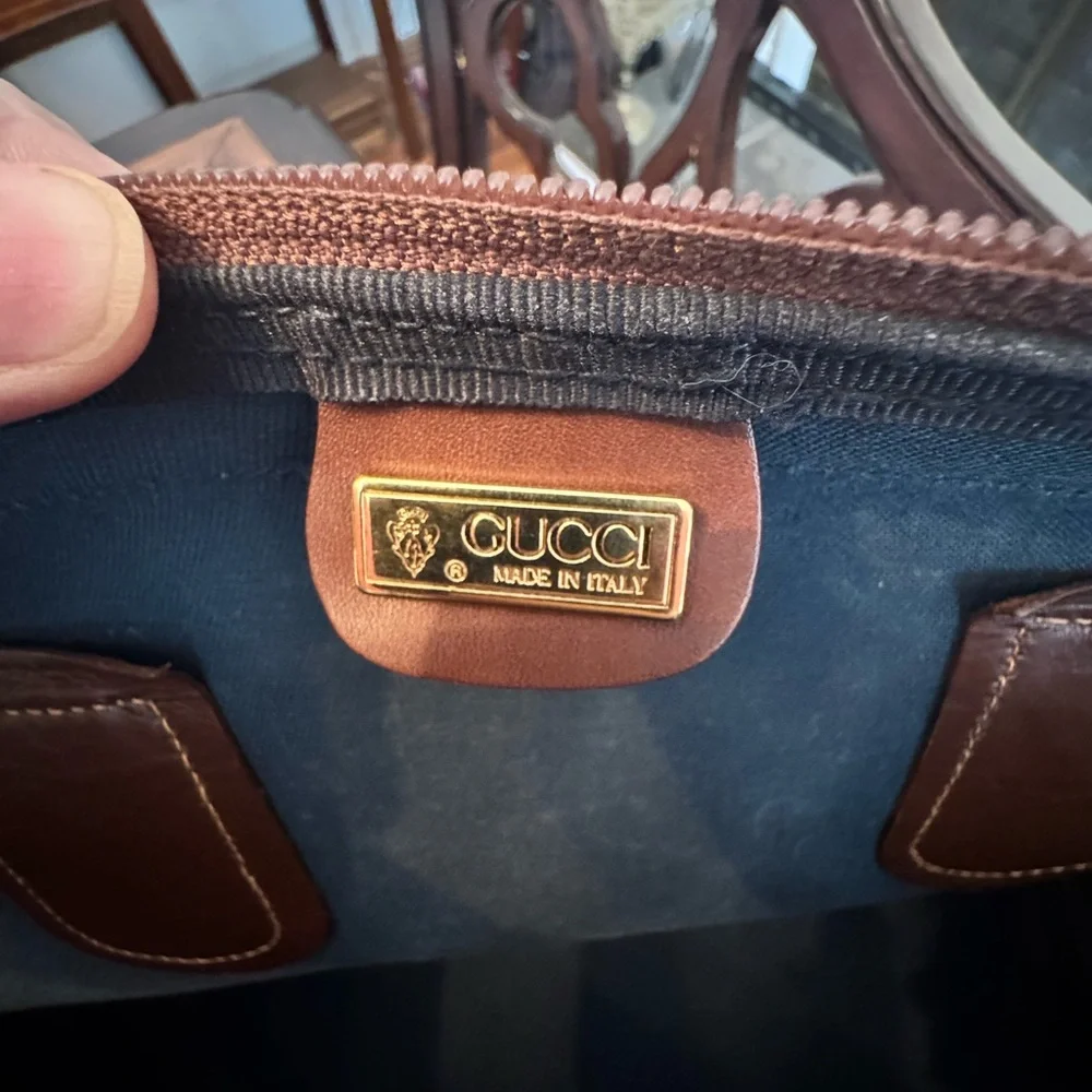 Gucci Black and Brown Vintage Travel Bag with micro GG logo pattern
